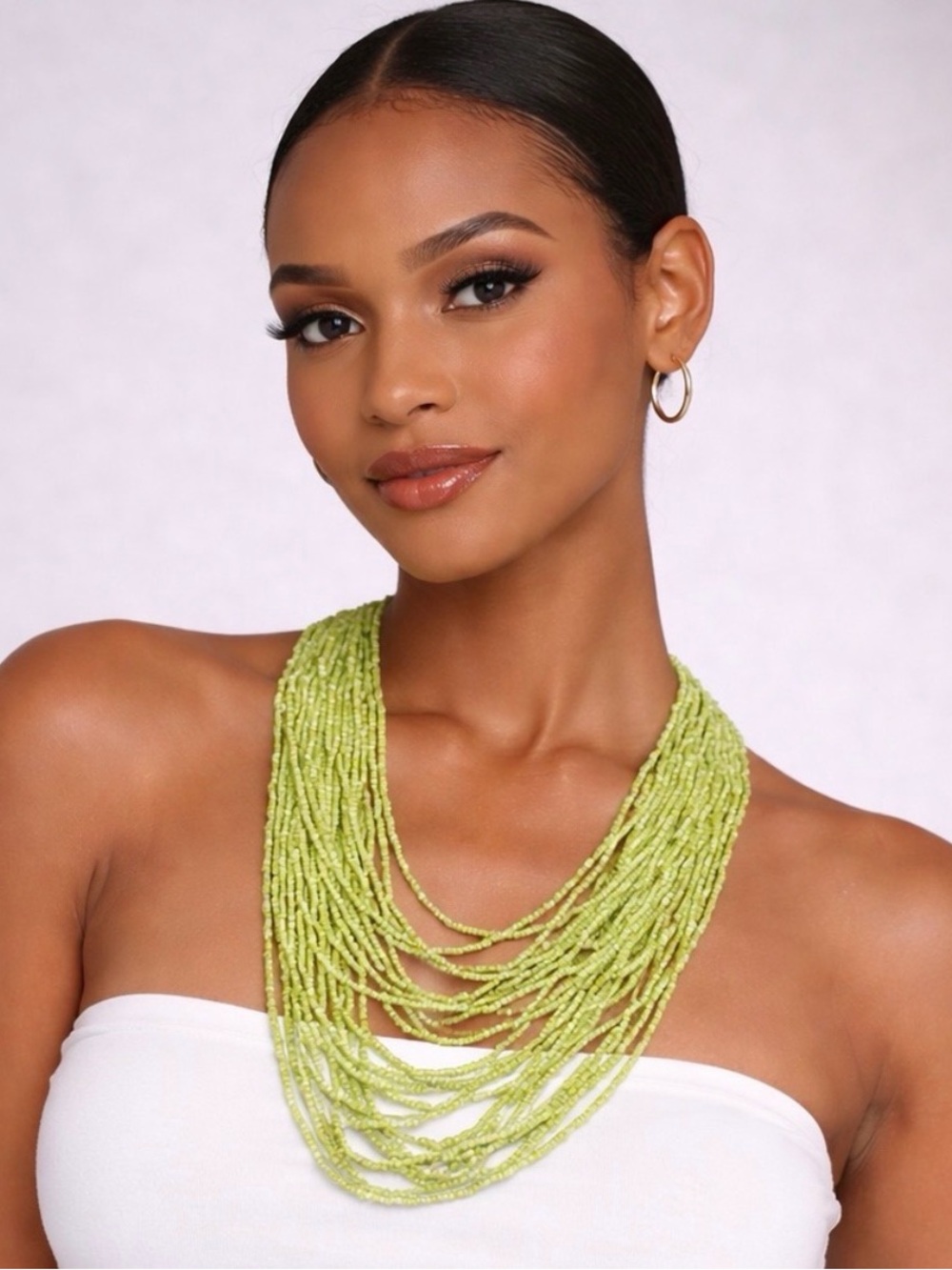 Multi-Strand Lime Green Beaded Statement Necklace - Women Jewelry